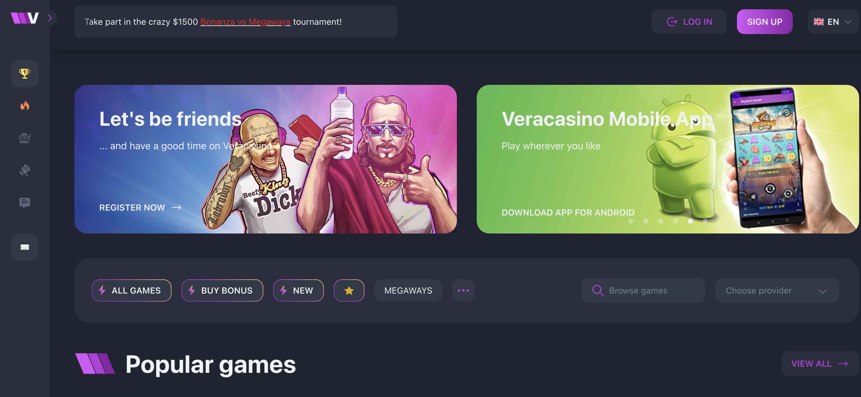 vera.casino homepage screenshot